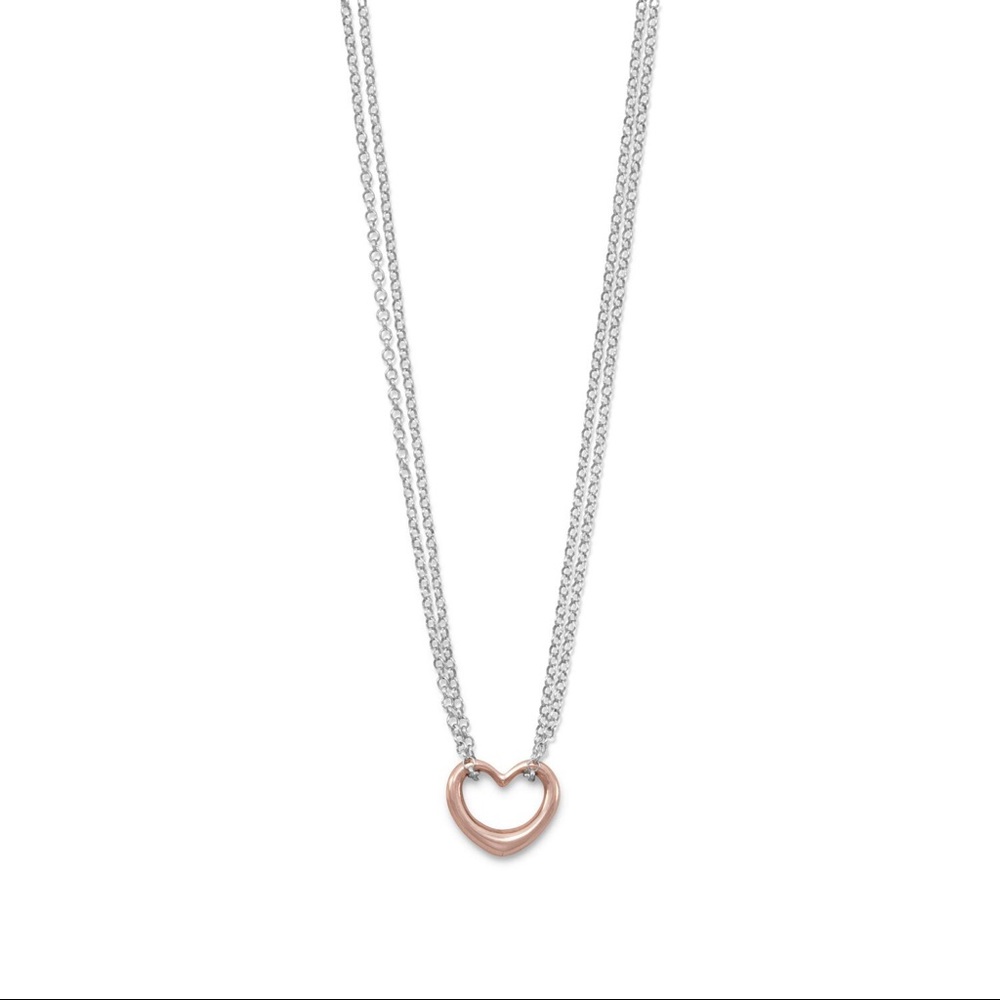 Two tone double strand open heart necklace